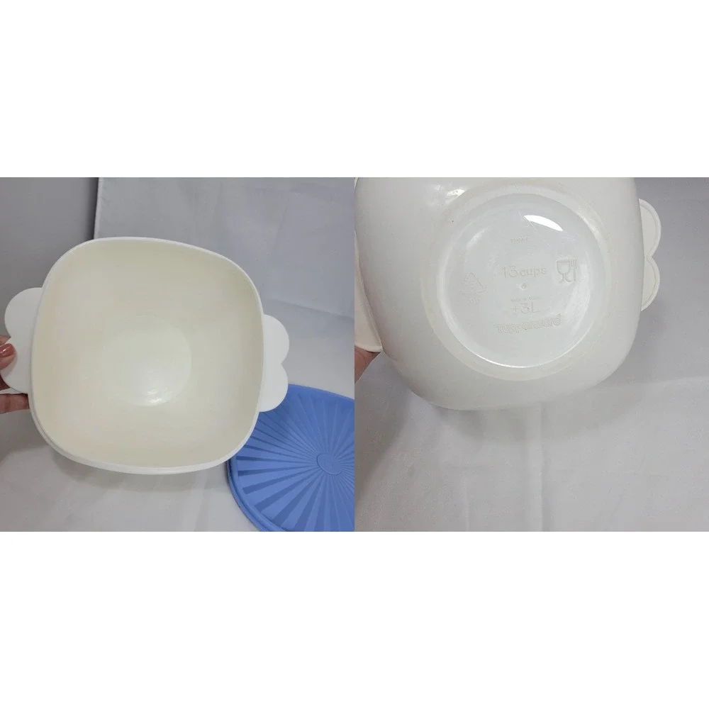 Tupperware Servalier Mixing Bowl Set 3pc White Blue 13c 10c 6c Vintage Style